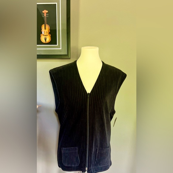 EMPORIO ARMANI NWT Ribbed Velvet Stretch, Front Zip Cotton Blend Vest Size L(&M) - Picture 2 of 11